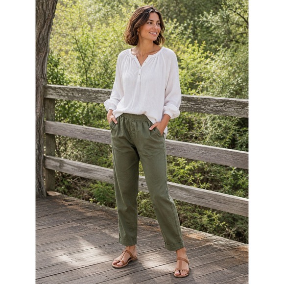 Old Navy Pants - Linen Blend Pants Womens XL Olive Green High Rise Straight Coastal Minimalist